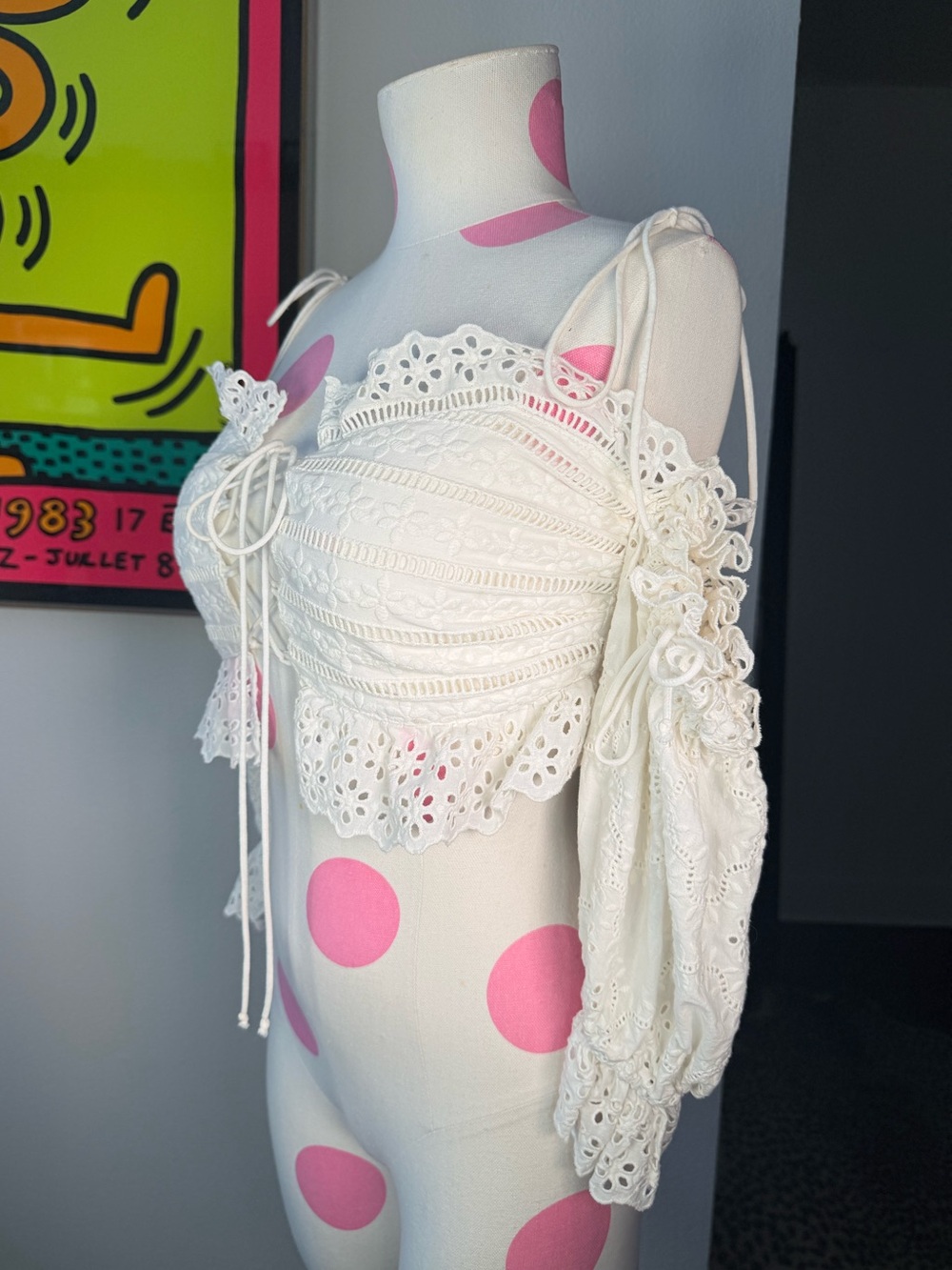 For Love & Lemons Anabelle Eyelet Crop Top Medium - Picture 12 of 16